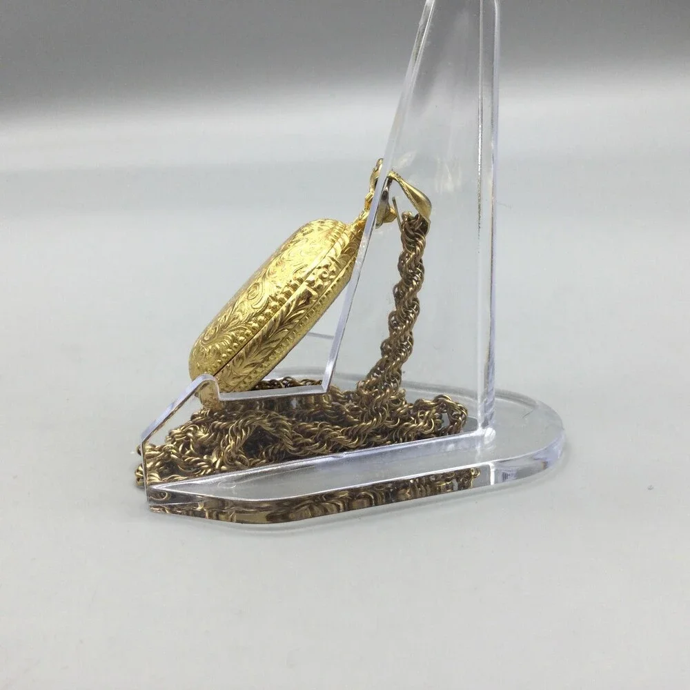 Vintage Bonnard Pocket Watch Women 35mm Gold Tone Full Hunter Chain Manual Wind
